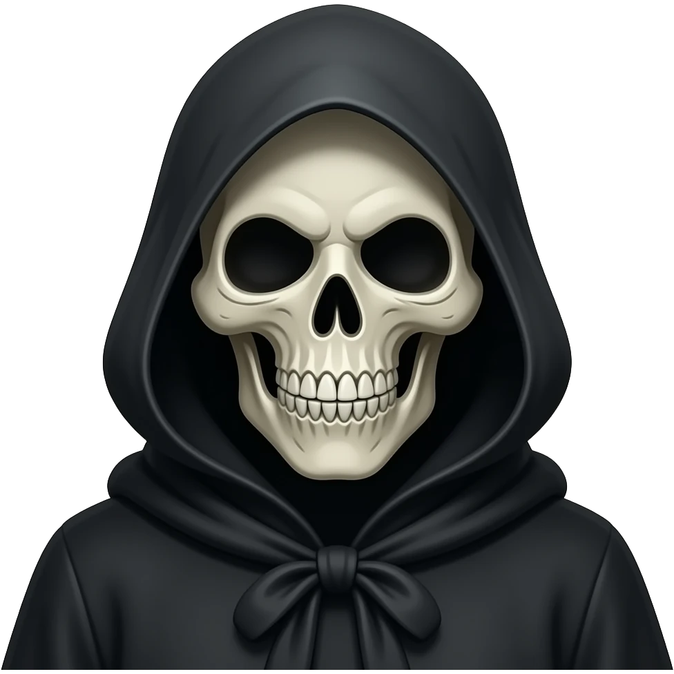 create grim reaper portrait, simple image expressing Near Death, with a transparent background emoji