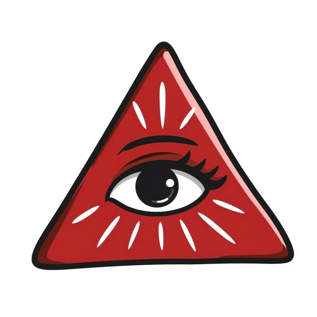 blood-red triangle with a large, radiant eye inside, FOE symbol, black doodle style emoji