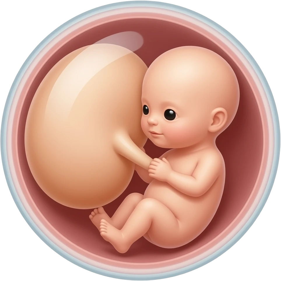 The Tiny embryo without limbs and with black spot eyes and collosal yolk sac 1 week old in the smallest womb Realistic Style With Outline emoji