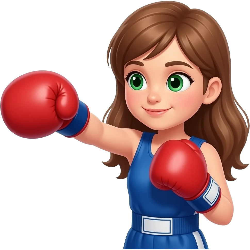 Niña 10 años entrenando boxeo pelo castaño claro largo ojos verdes emoji