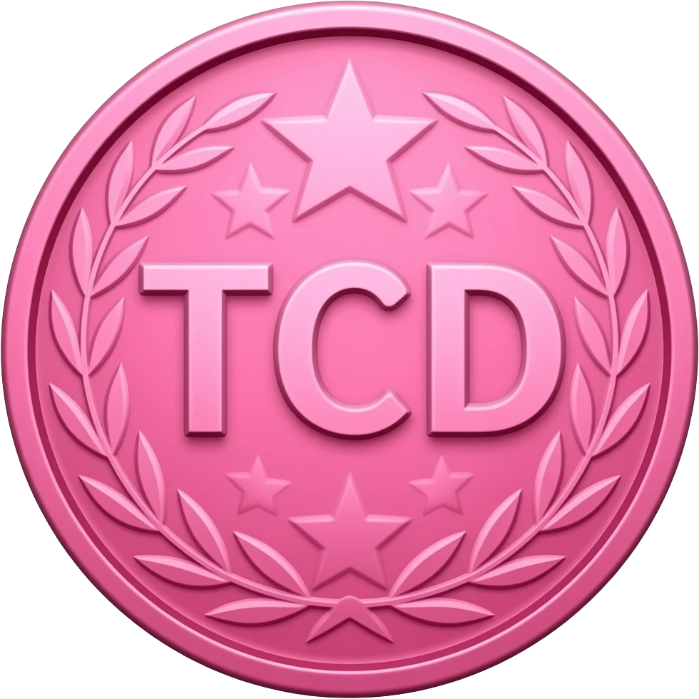 резная ярко розовая монета c надписью TCD с орнаментом emoji