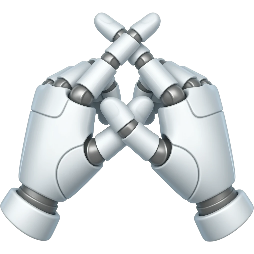 synthwave  - the touch of the fingers of two palms as in Michelangelo's painting in the Sistine Chapel, but mechanically constructed emoji