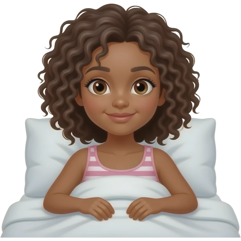 Girl with curly hair and tan skin going to bed emoji