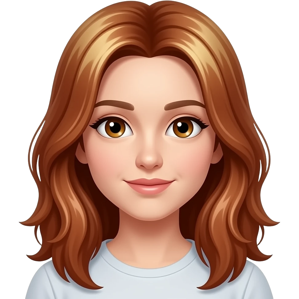 red brown add blond highlight long hair, hazel eyes, round face emoji