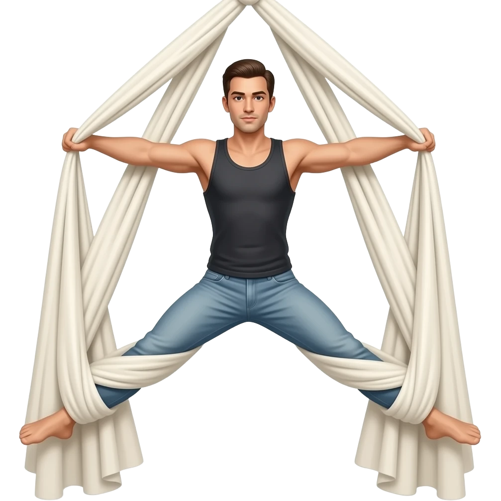 Hombre haciendo danza aérea en telas emoji