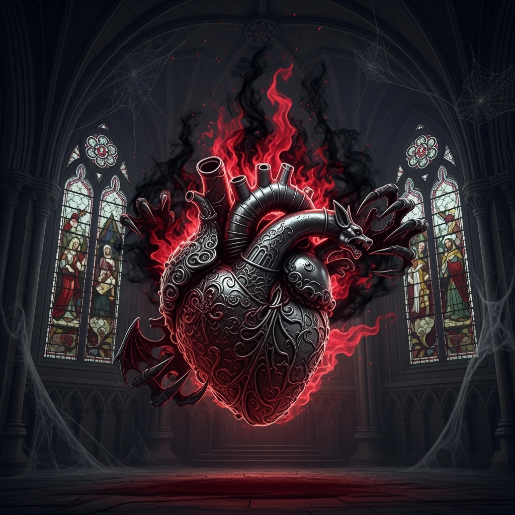 gothic heart with a dark flame emoji