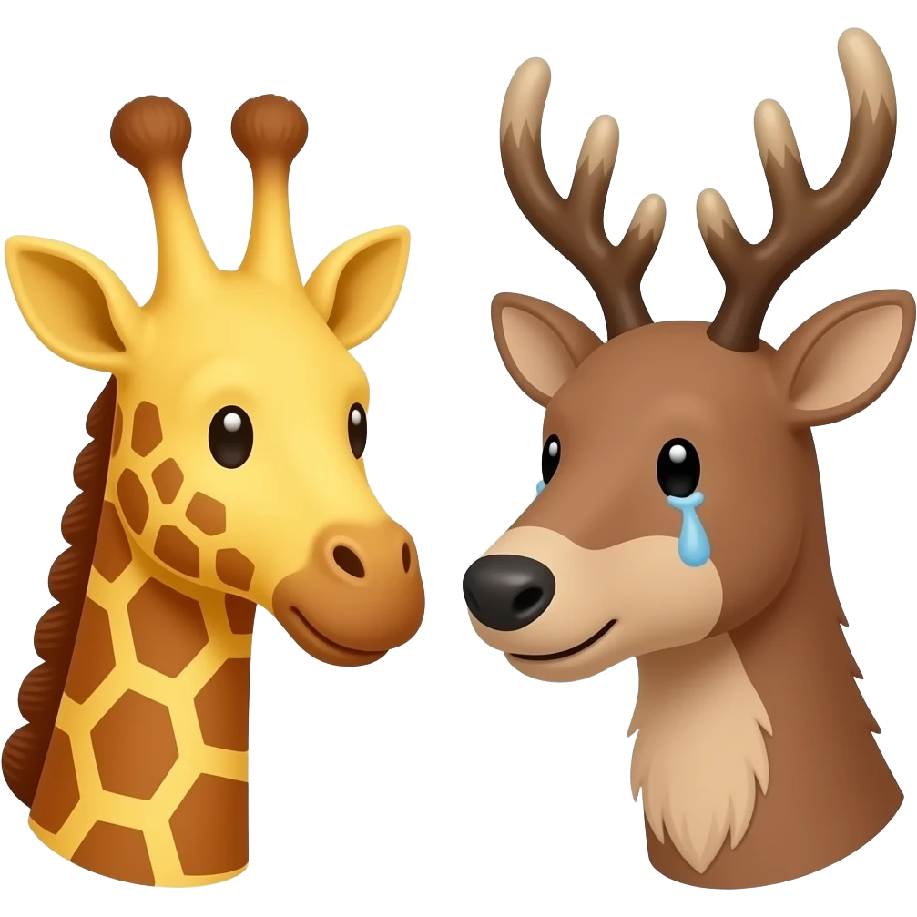 Einfacher Giraffenkopf traurig und Elchkopf traurig und schauen sich an emoji
