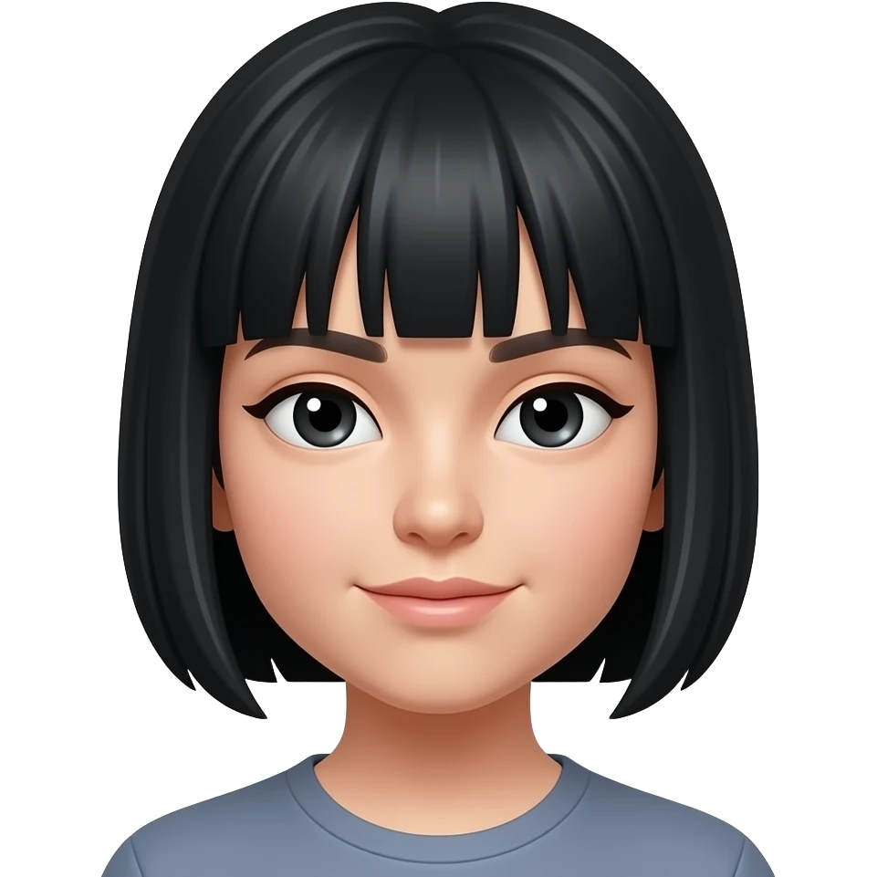 Slanted eyes, fair skin, short hair, straight hair, black eyes emoji