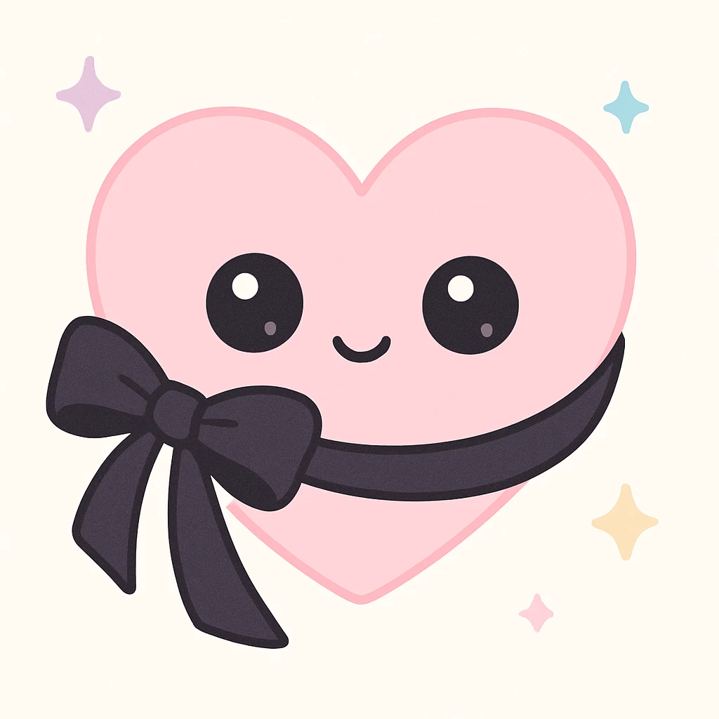 realistic gothic heart with a black velvet ribbon, kawaii style emoji