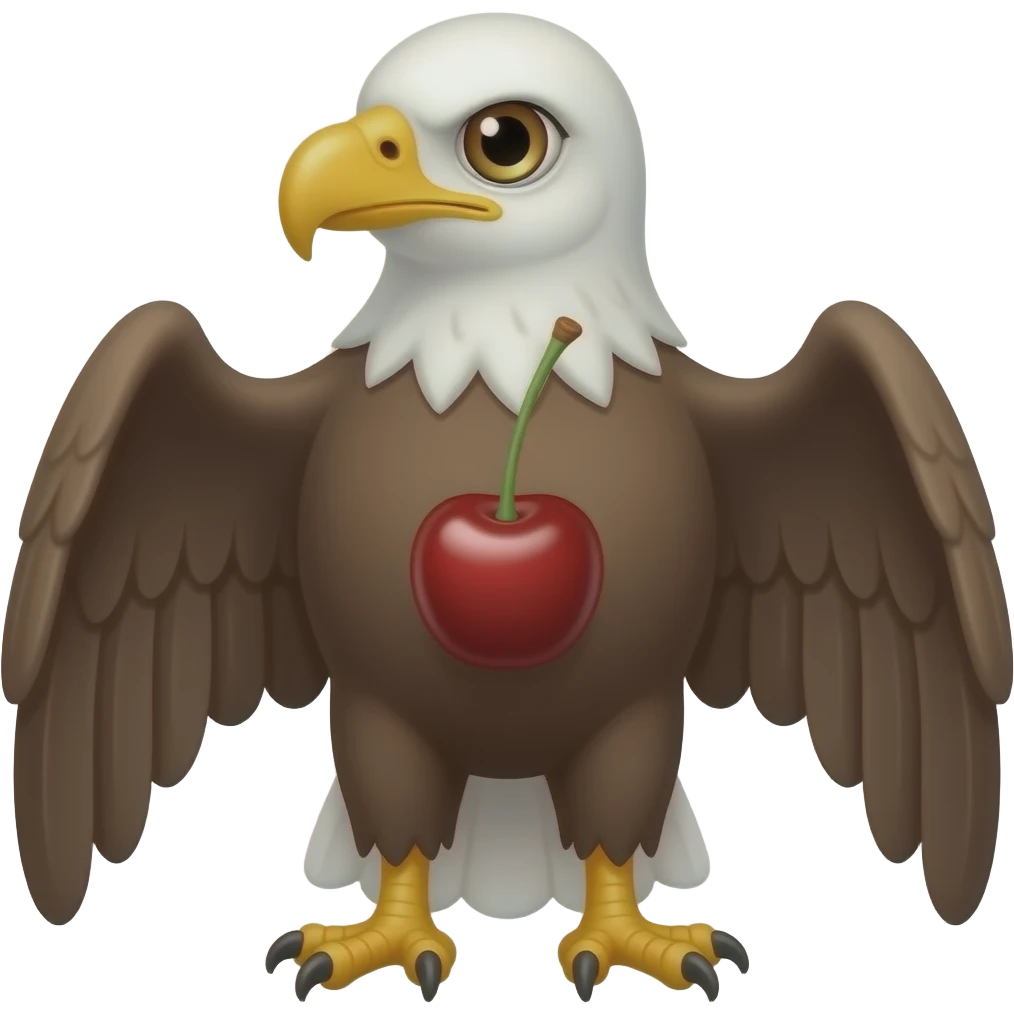 An eagle with one eye and a cherry emoji