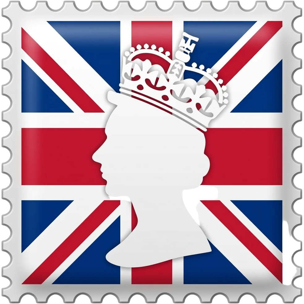 British postage stamp with Union Jack with royal silhouette emoji