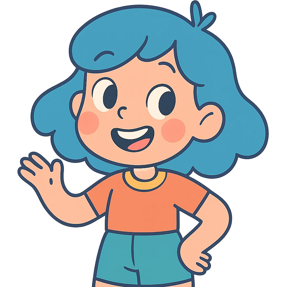 adorable girl with blue hair, smiling, pastel colors, cartoon style emoji