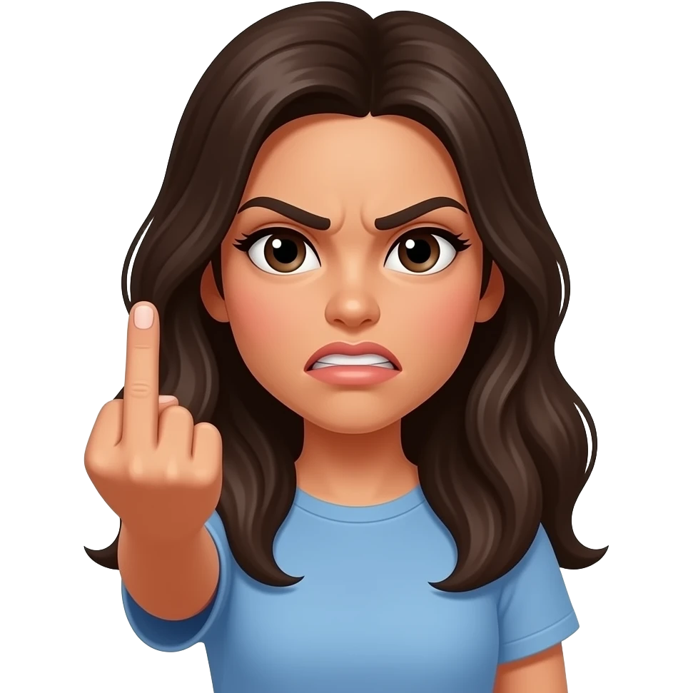 Annoyed pretty latina with long hair and sticking up her middle finger emoji