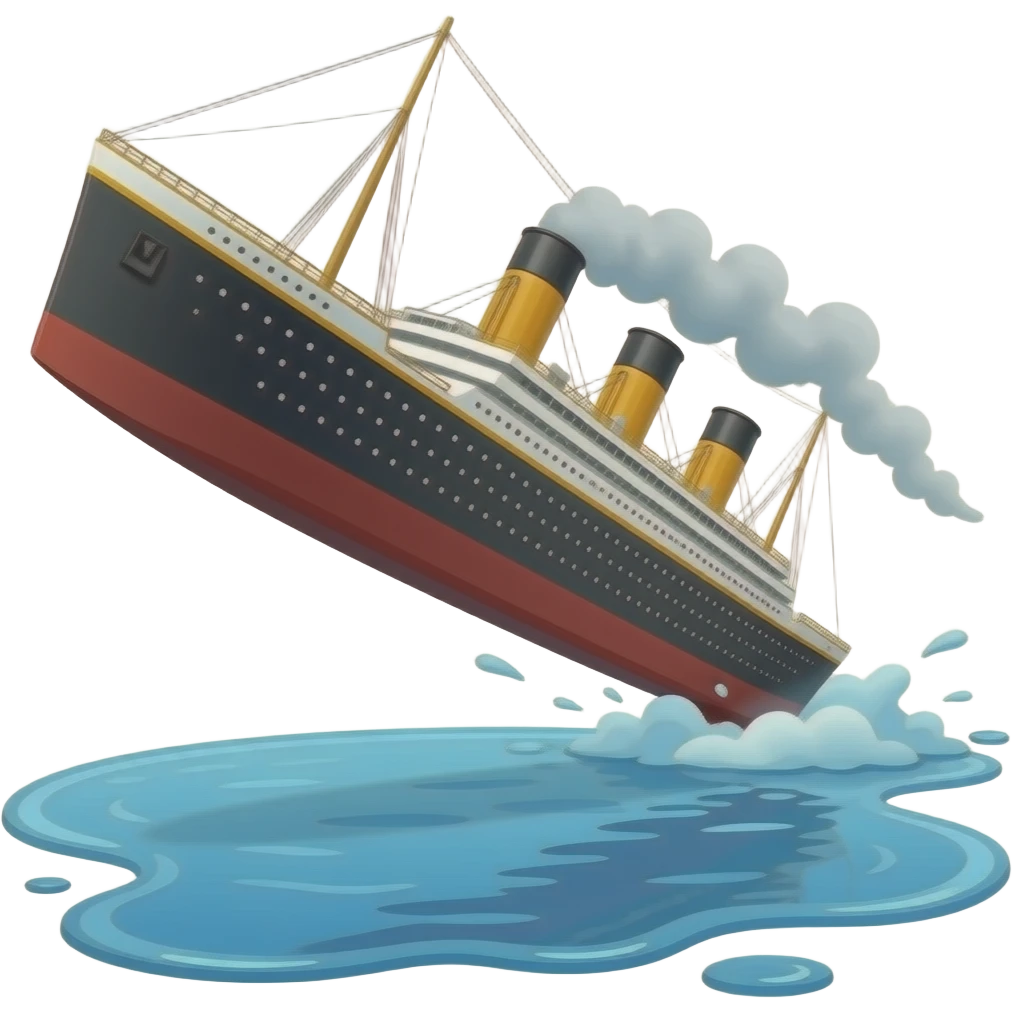 ship Titanic flies over a shallow puddle of water emoji