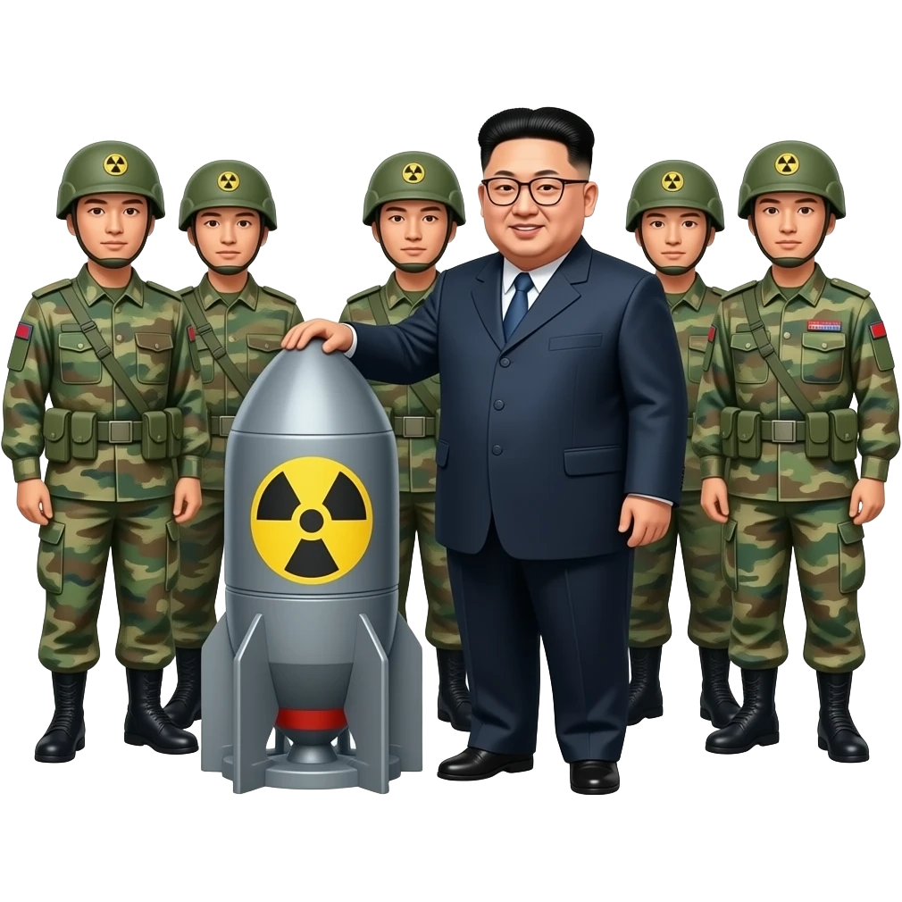 Kim Jong Un with nuclear bomb with soldiears emoji