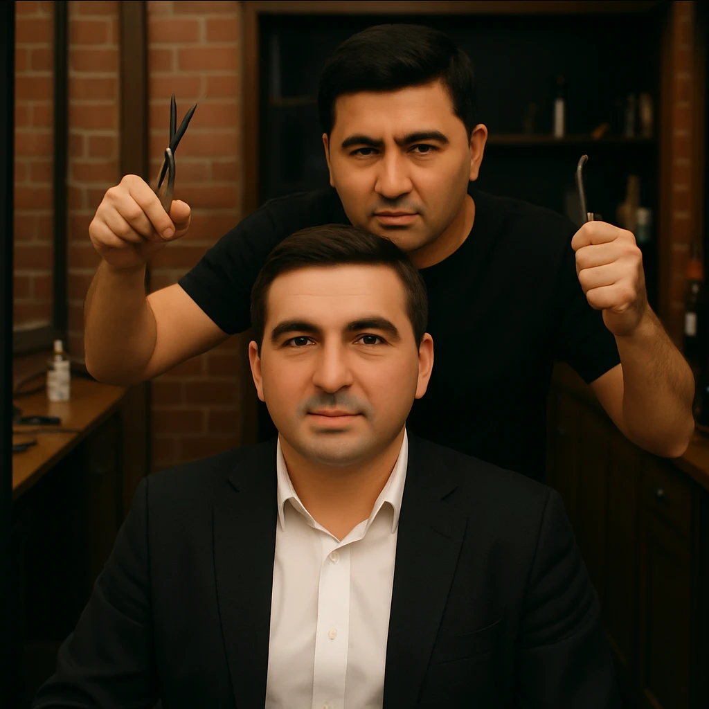 mijozni yuzini emas birinchi rasimdagi odamni yuzi 2 rasmdagi soch oladigan odamni yuzini birinchi rasimdagi odamni yuziga uxshasin mijozni yuzi boshqacha bulsin emoji