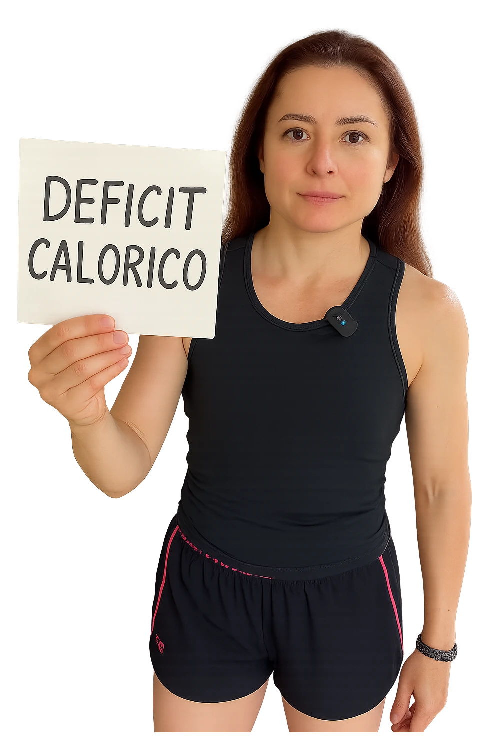 Donna con in mano una dieta con scritto "Deficit Calorico" emoji