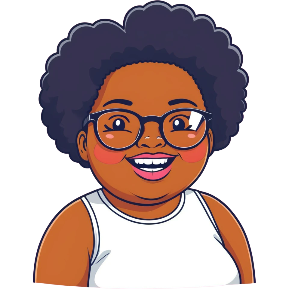 Fat black girl with gap tooth and glasses photographer natural hair emoji