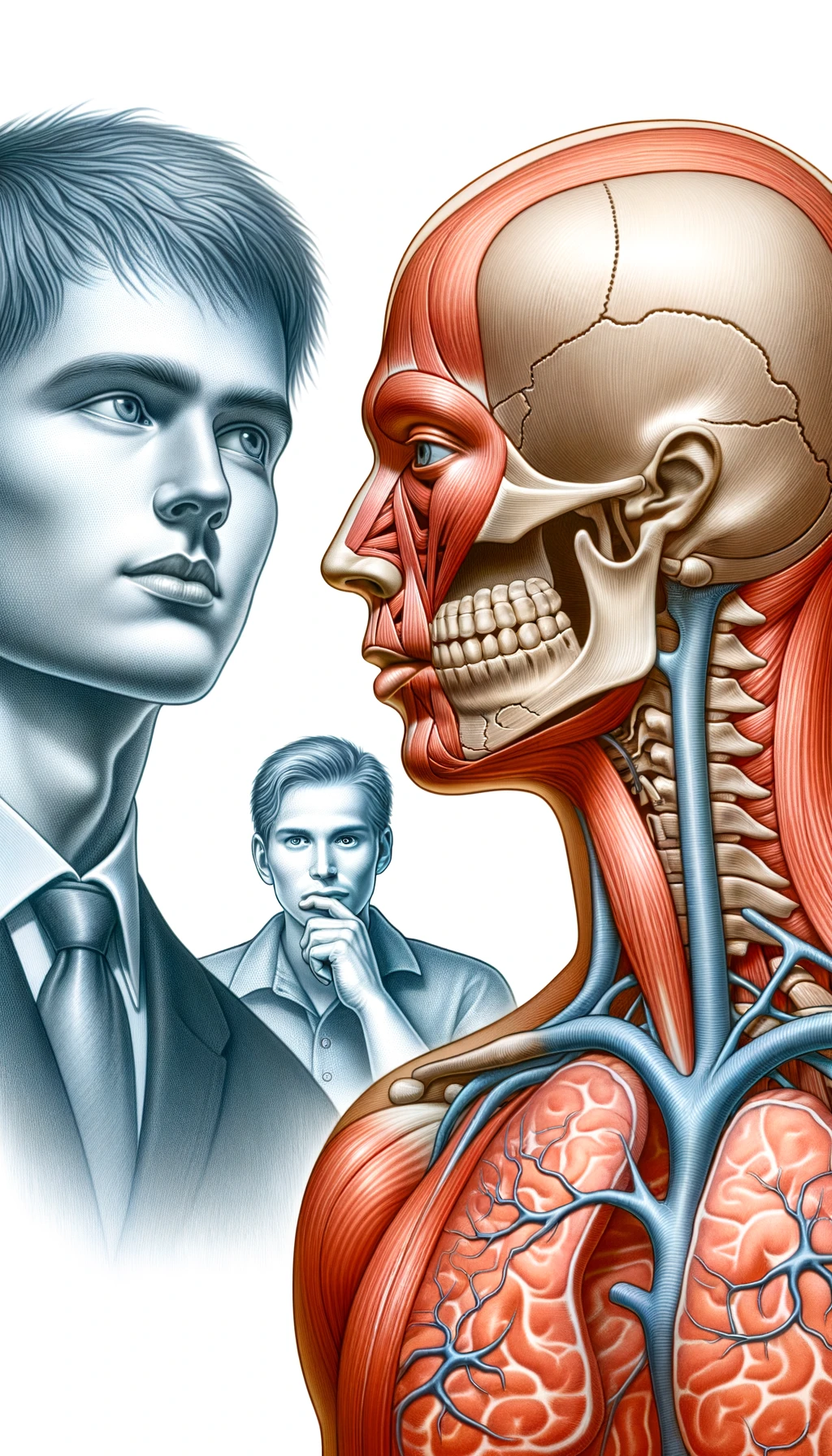 corpo umano anatomico che parla ma sopra di lui c'è il muto, un altra persona lo ascolta emoji