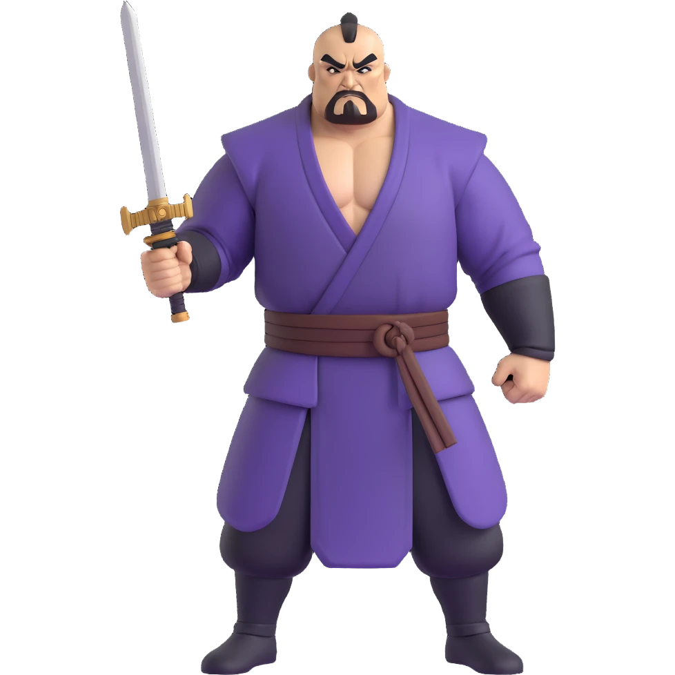 Shan Yu from Mulan, full body, holding a weapon, looking seriously pissed off emoji