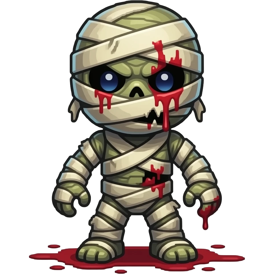 mummy toy 8 bit video game enemy dragon quest crazy colors vibrant nintendo entertainment system sega brutal grunge dark 70s bloody decrepit corpse emoji