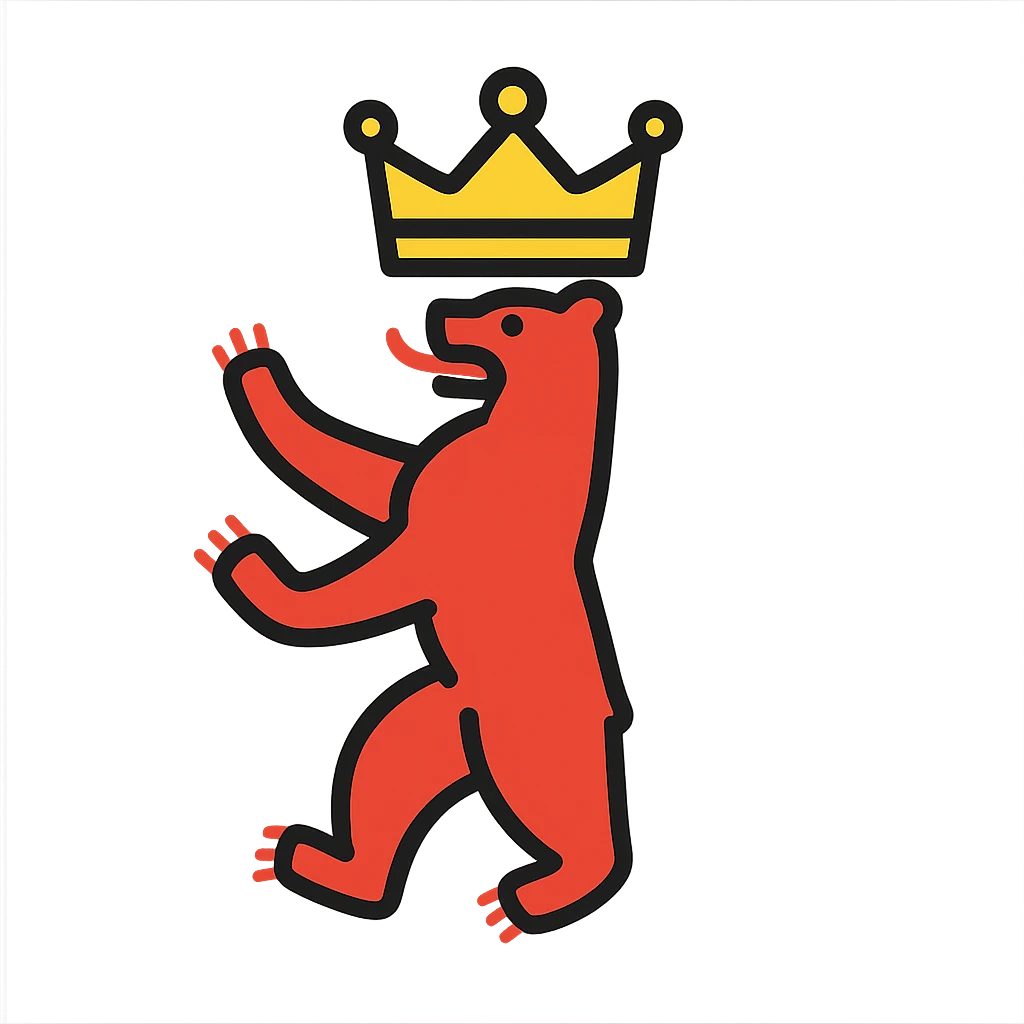 Icon of Berlin Bear for a mobile app, with a crown, modern style, no text, transparent background. emoji