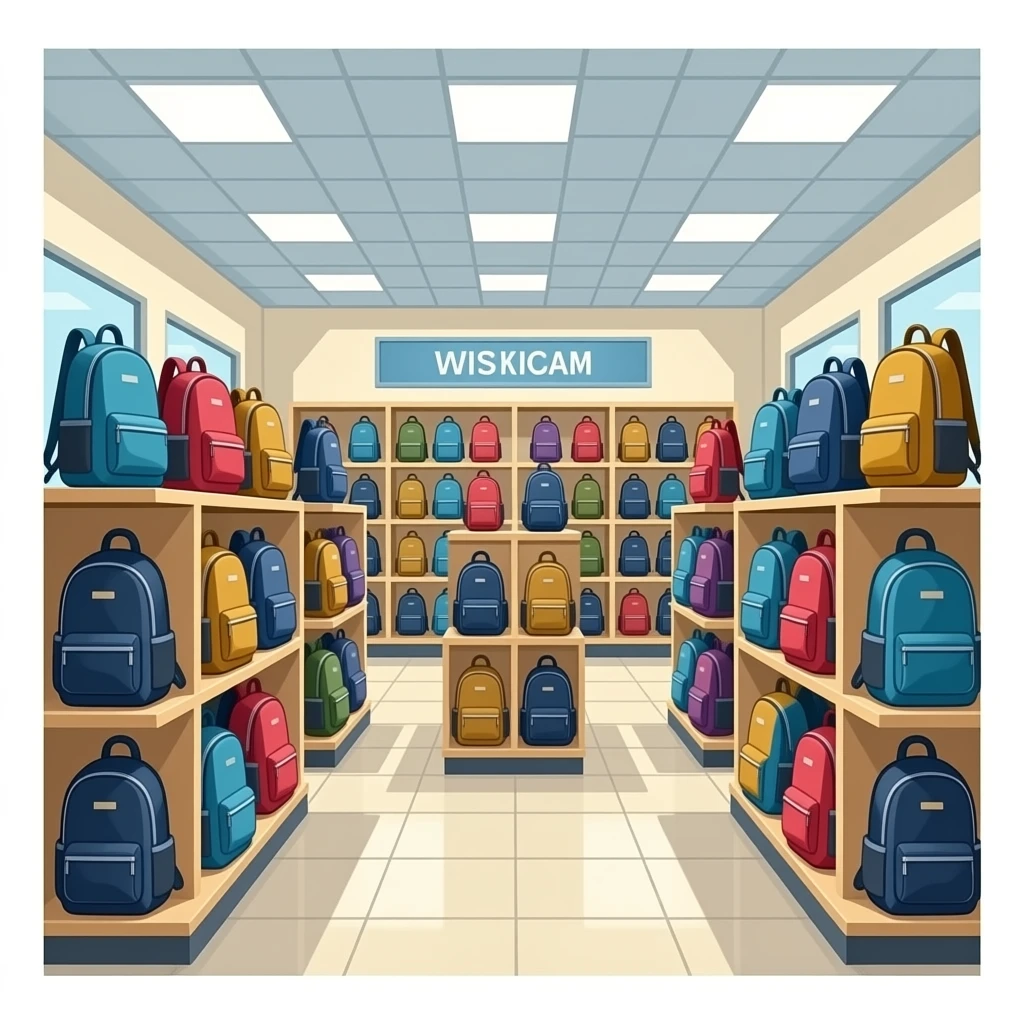 department store with many backpacks inside emoji