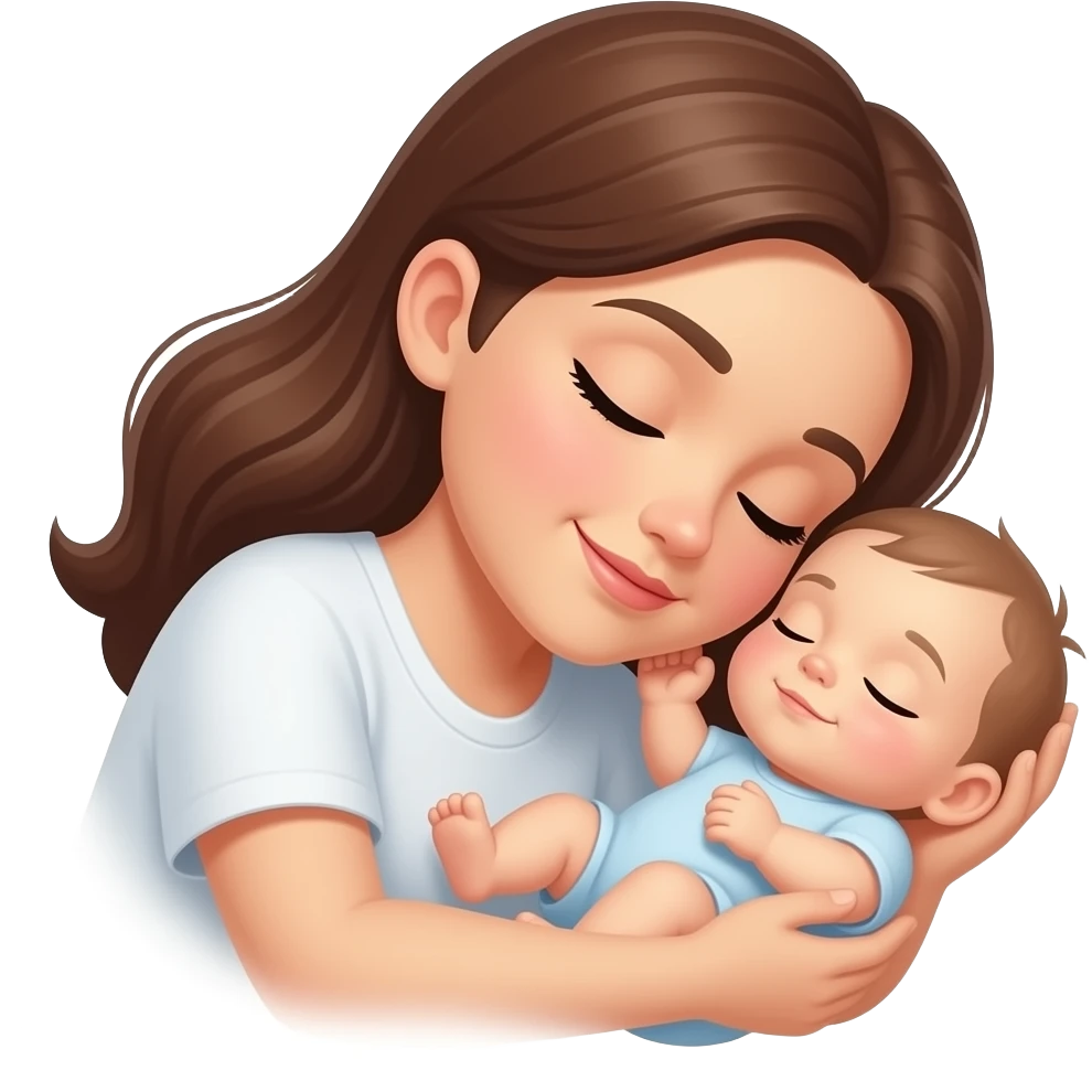 Brown hair mom sleeping with baby emoji