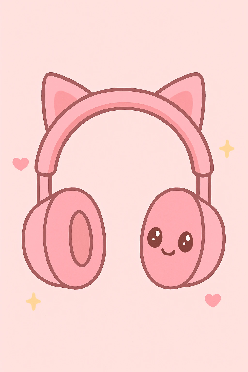 kawaii style pink headphones with pink cat ears emoji