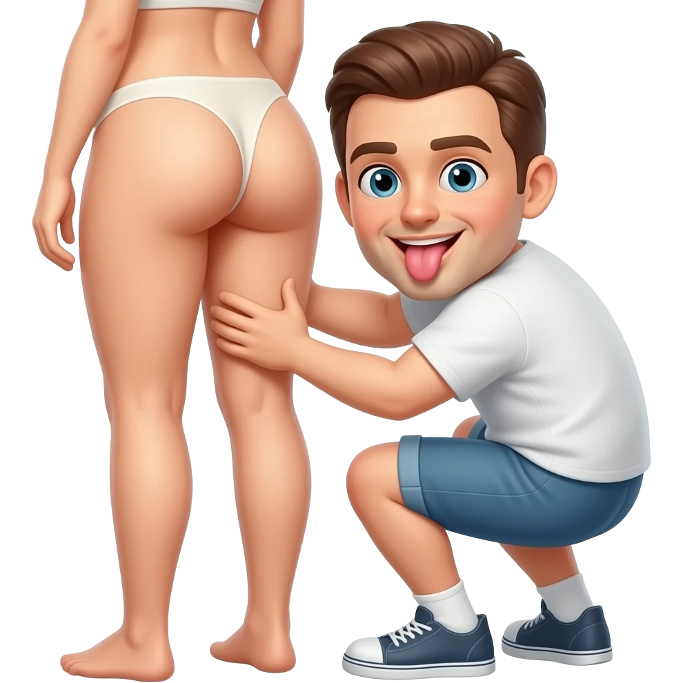 Man with tongue in woman’s naked ass emoji