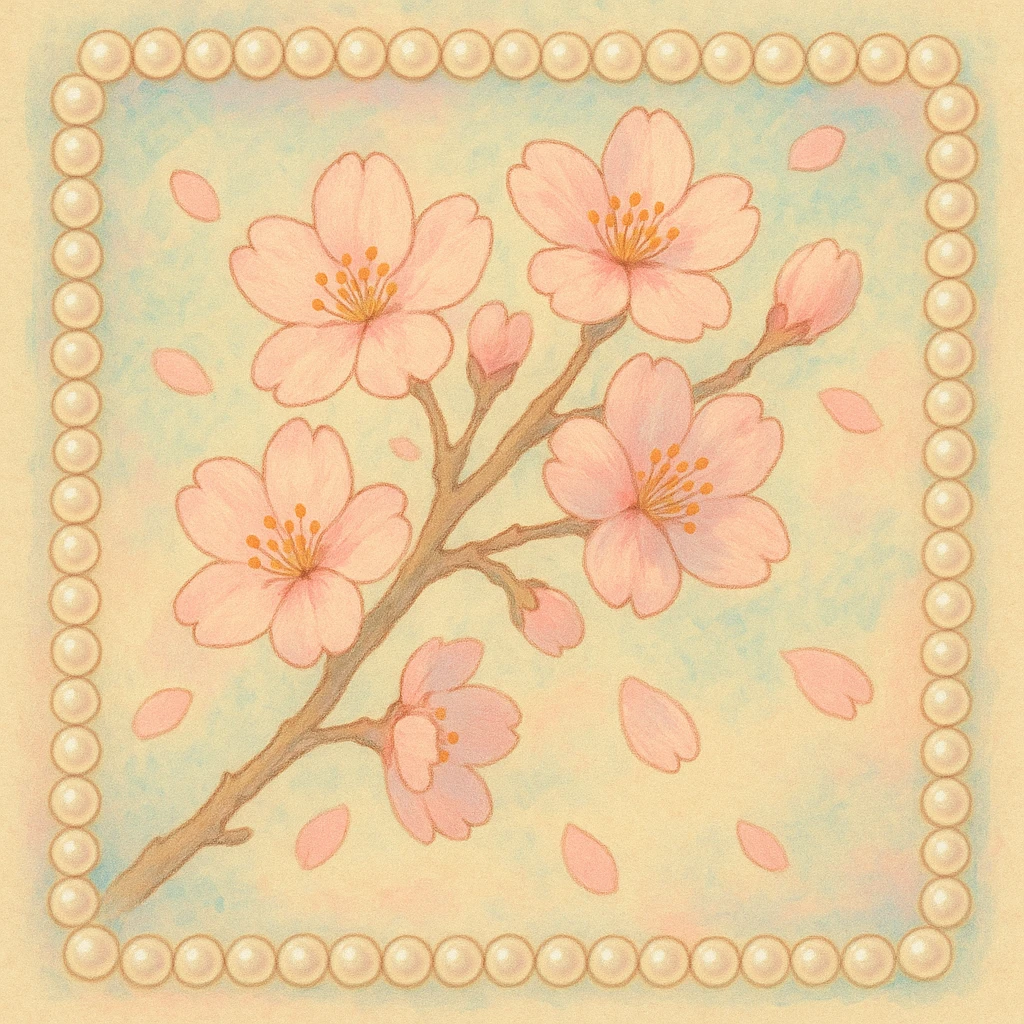 pastel sakura branch with a pearl border, ghibli style emoji