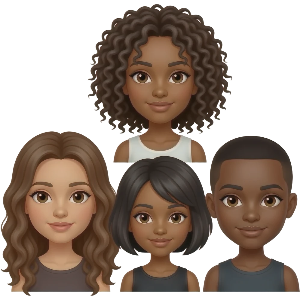 3 black sisters only. One light brown skin with longer locs, other with curly hair and one darker skinned with short short cut emoji