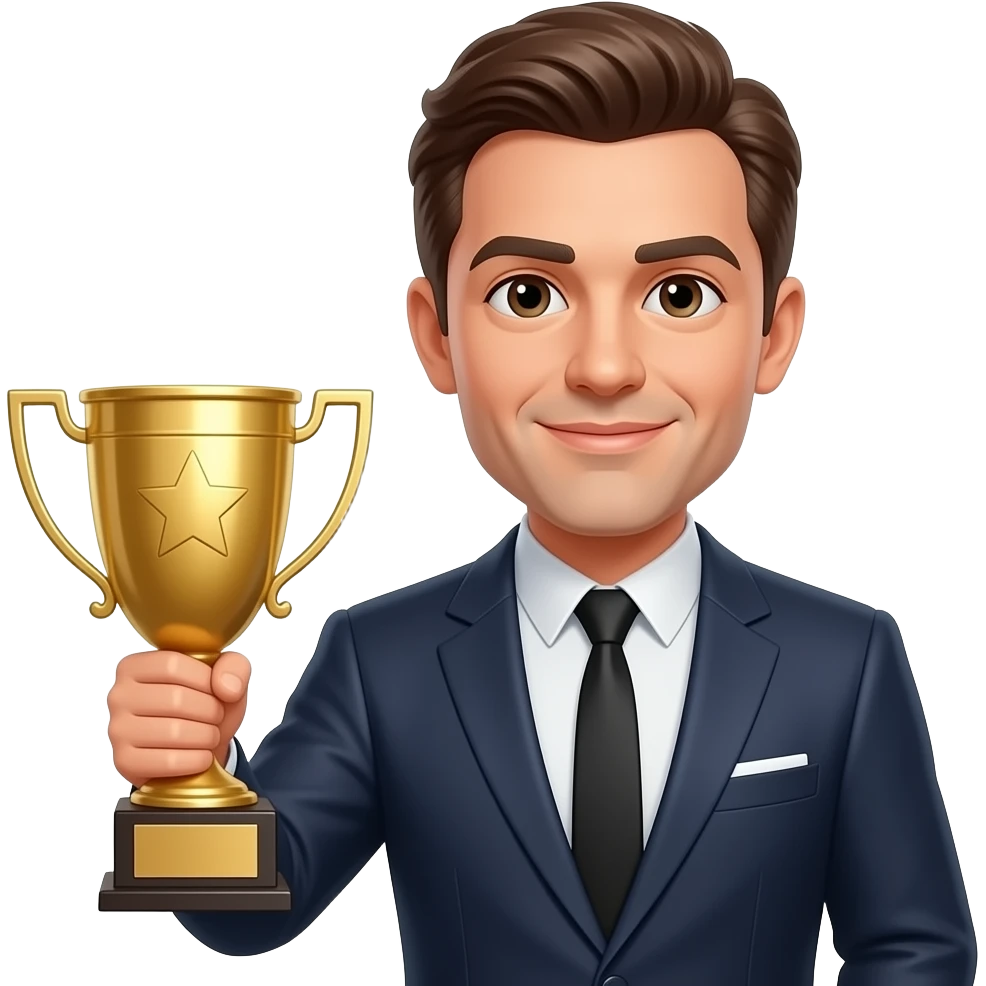 Actor holding trophy emoji