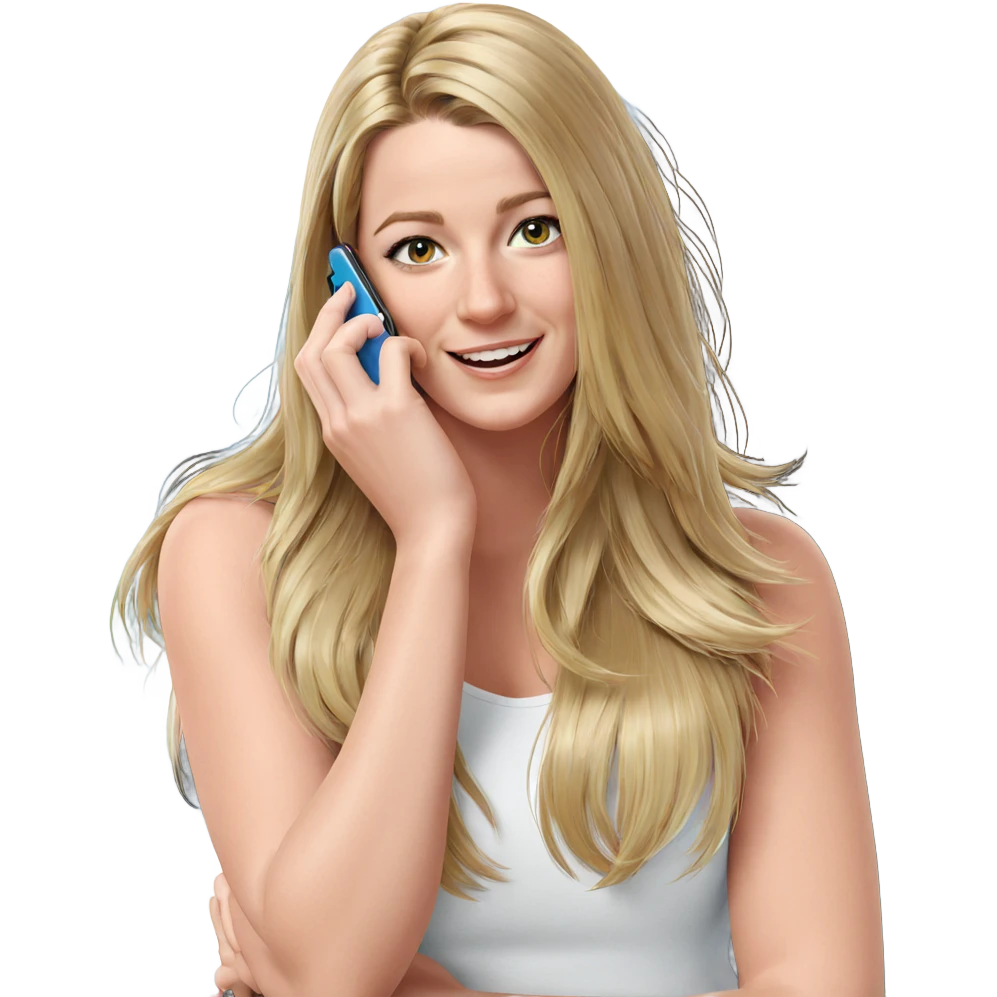 smiling girl with cellphone emoji