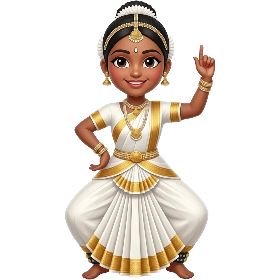 Light brown skin girl in a bharatnataym dress smiling  doing a pose emoji