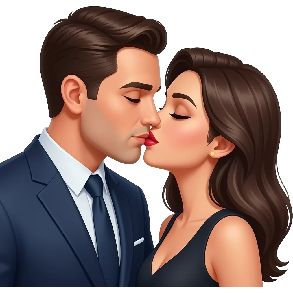 Couple kiss with the male being a professional manager and the woman wearing makeup. emoji