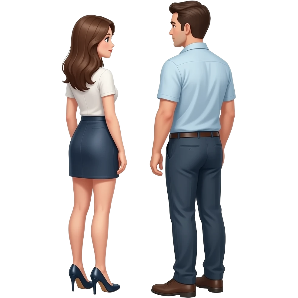 vrouw staat op hoge hakken met haar rug naar een man, kort rokje zijaanzicht emoji