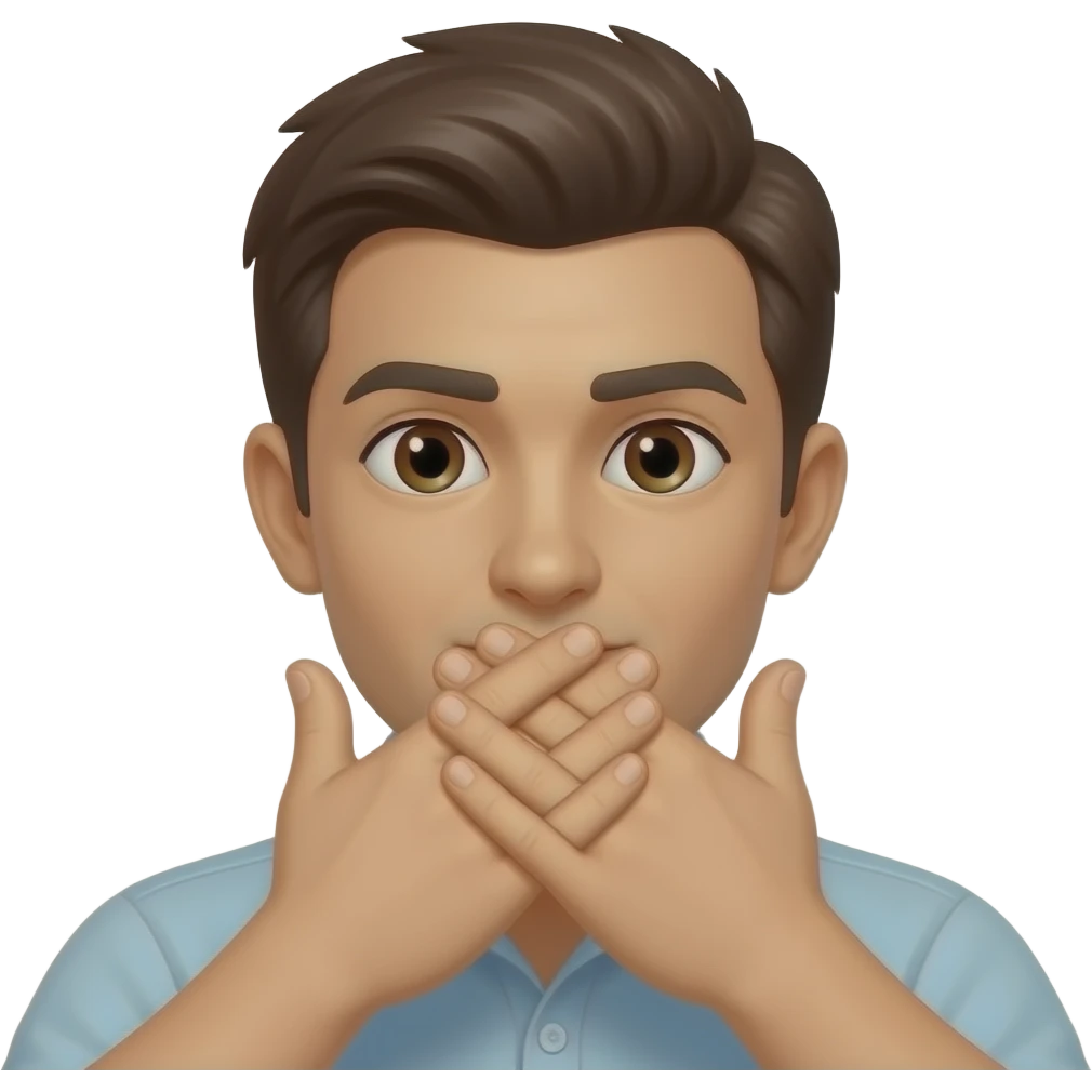 I meant: hands covering the mouth, thumbs pointing up, other fingers intercrossed, eyes and ears visible emoji