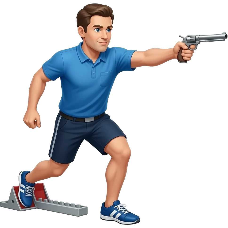 coach in a blue shirt shooting a starting gun for track emoji