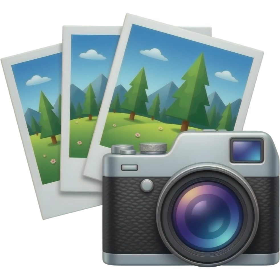 Фотографии распецатанные и фотоаппарат рядом emoji