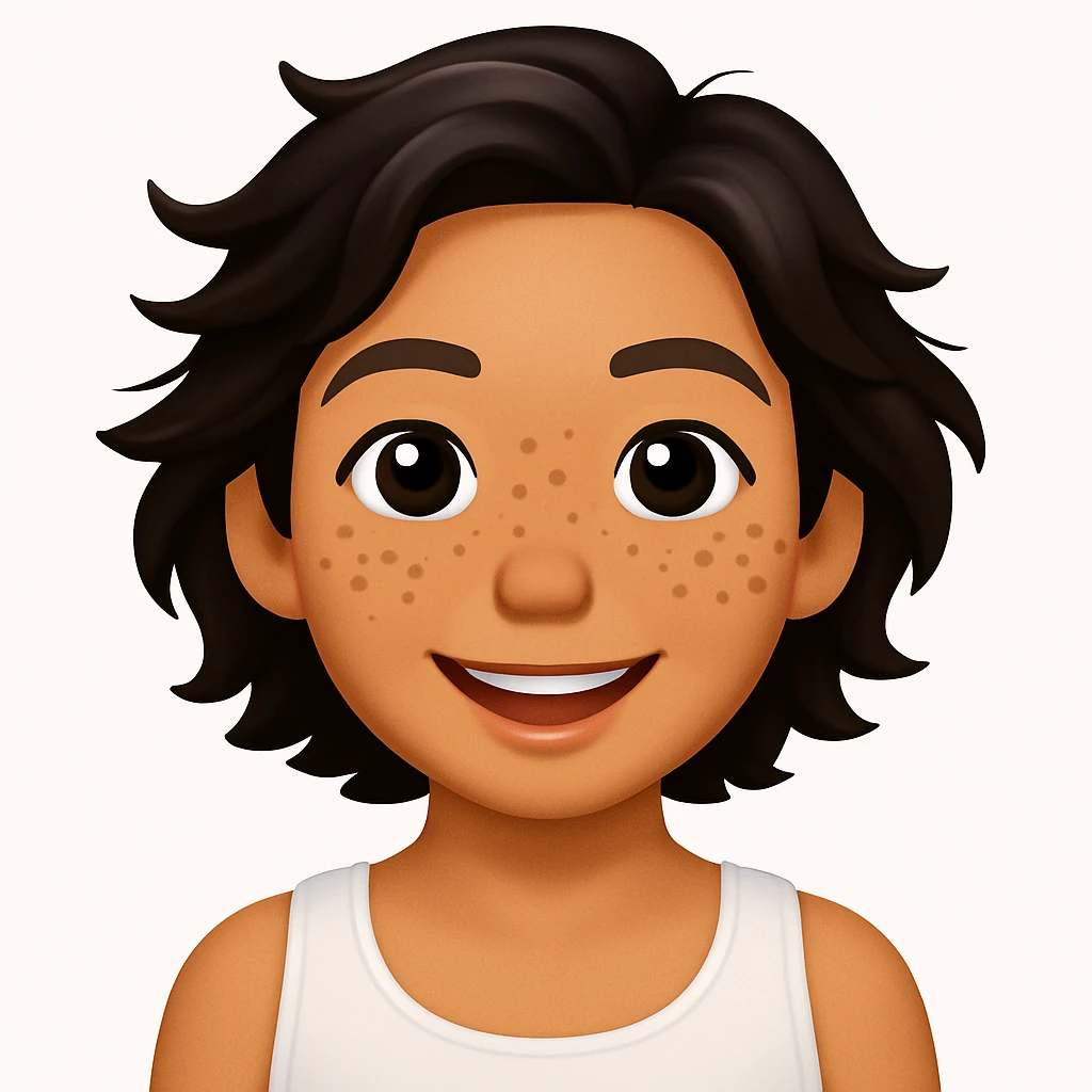 turn the second man in emoji style of the 1st image, match the facial features and match dressing style of the 2nd image, she is wearing white tank top emoji