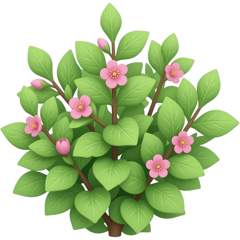 green plant from the ground with leafs And Pink flowers blooming emoji