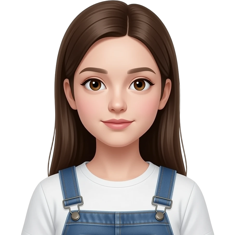 realistic beautiful white pale long straight brown girl brown eyes long face wearing jeans overall HD emoji
