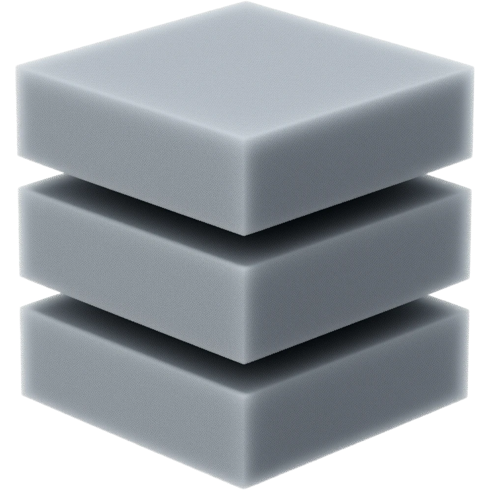 A 3D emoji of a grey sponge showing three distinct layers, different shades of grey, sturdy and professional look. emoji