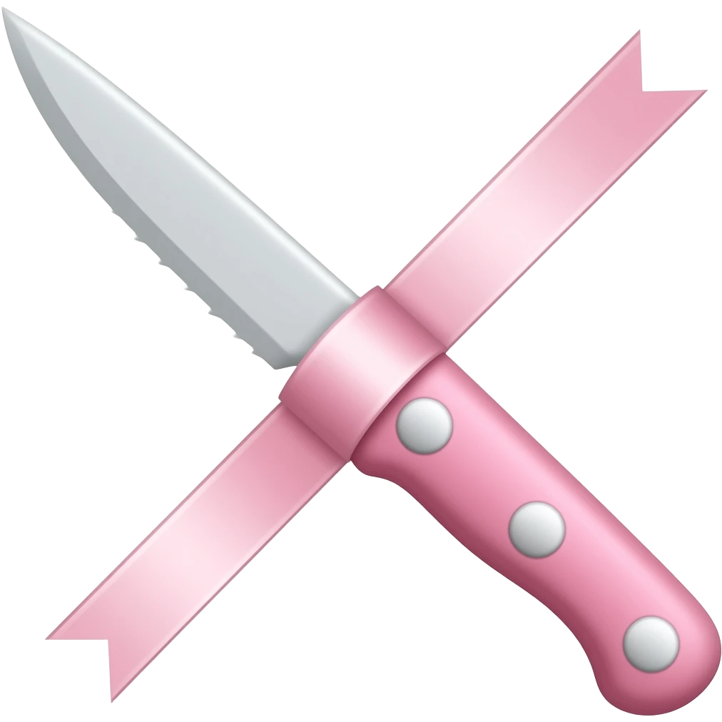 Pastel pink dainty neat cute thin slim lanky long sharp edgy knife with a tiny pastel pink ribbon emoji