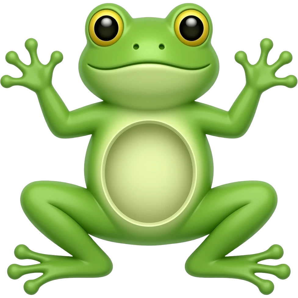 A dissected open stomach 2D render iPhone emoji icon of a dissected lime color green frog detailed lying on its back looking view is upward emoji