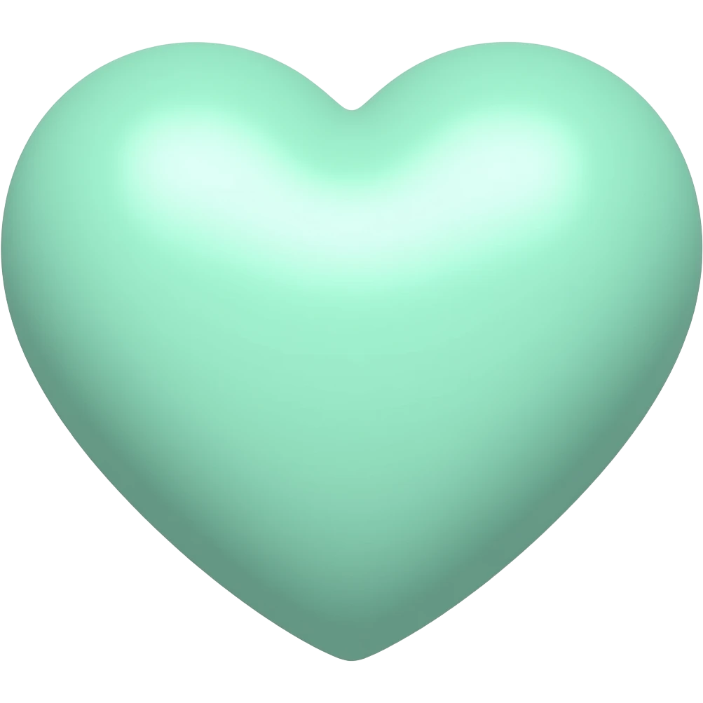 cute mint green heart emoji, pastel mint color, soft round shape, kawaii style, simple emoji design, glossy highlight, sticker style, transparent background emoji