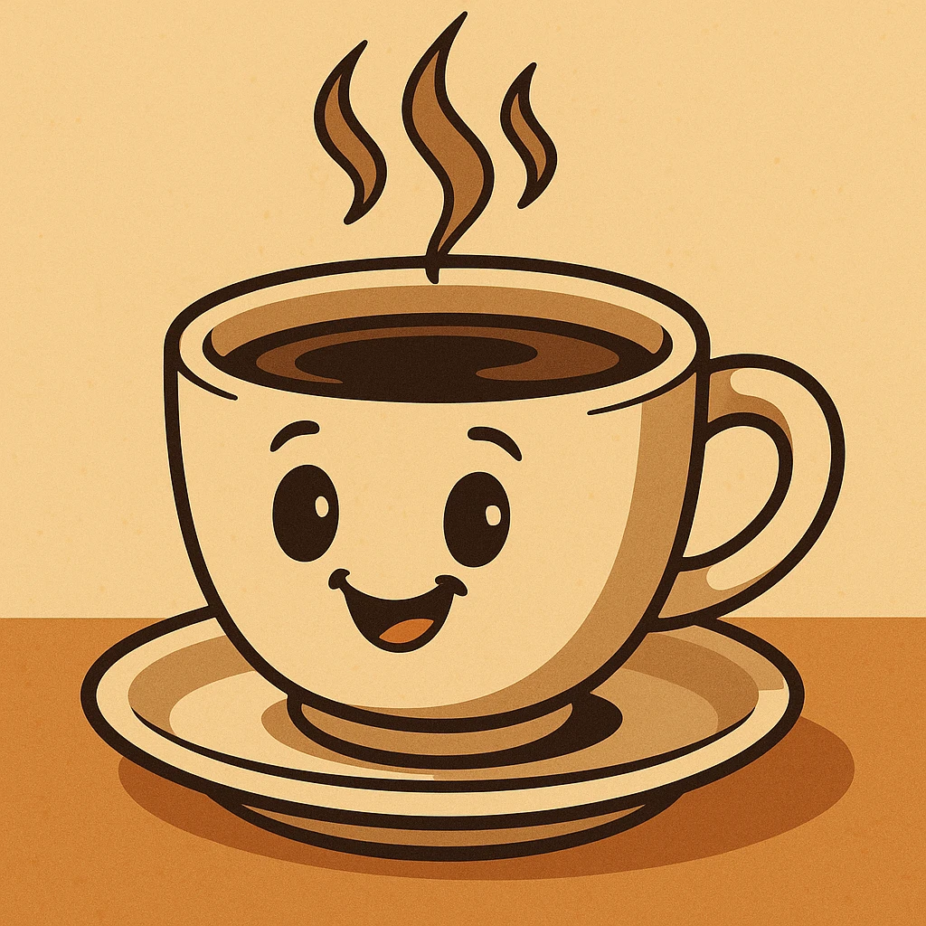 a steaming cup of coffee, flat toon style, warm and cozy, simple and clear emoji