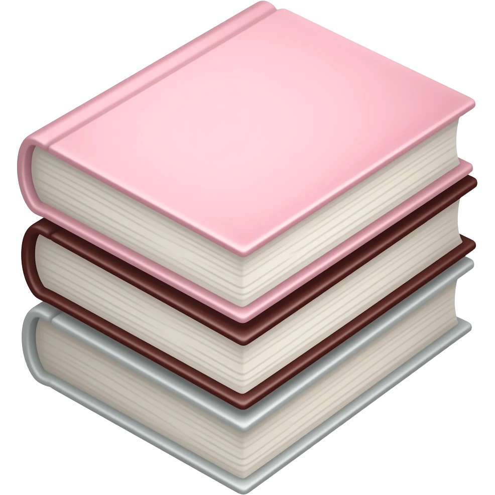 stacked pastel books, with soft shadows, gentle sparkle, minimalistic clean girl vibe, pastel pink, dark brown and light grey emoji
