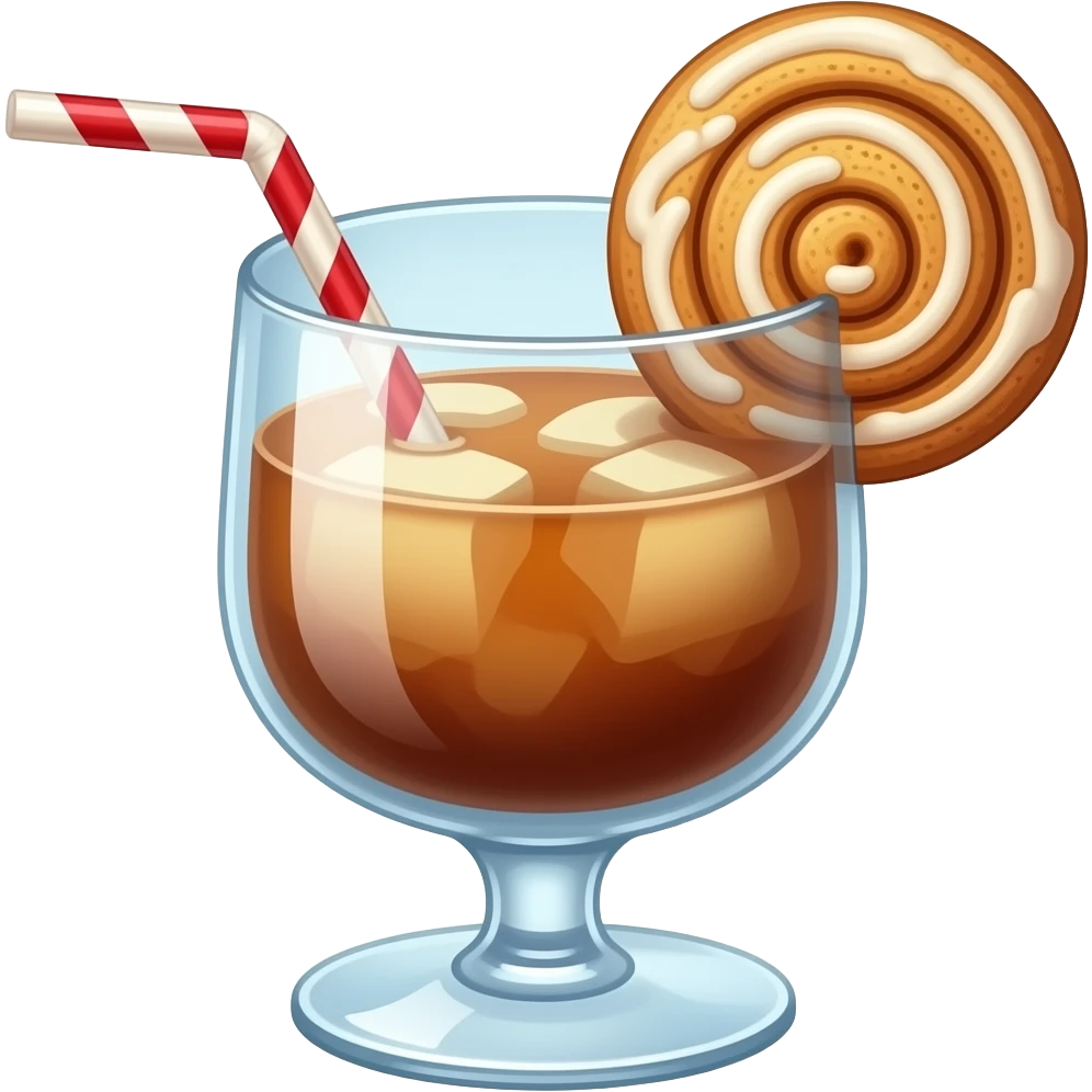 cinamonroll themed cocktail with actual illustration of cinamonroll as a garnish emoji